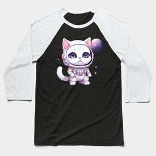 Kawaii Astronaut Cat in Space Baseball T-Shirt